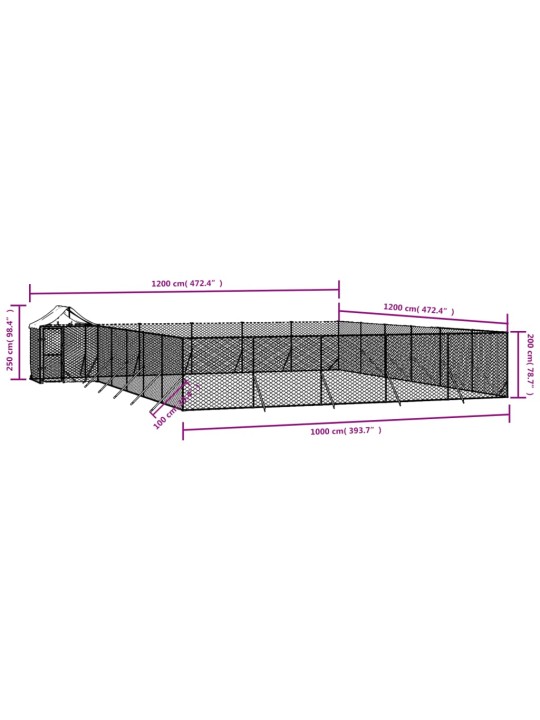 Katusega koeraaedik, hõbedane, 12x12x2,5 m, tsingitud teras