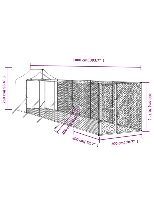 Katusega koeraaedik, hõbedane, 2x10x2,5 m, tsingitud teras