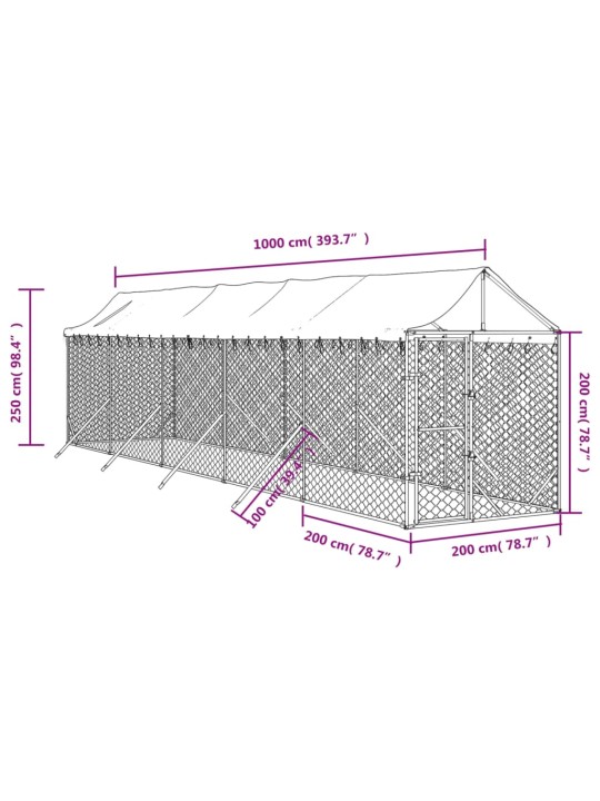 Katusega koeraaedik, hõbedane, 2x10x2,5 m, tsingitud teras