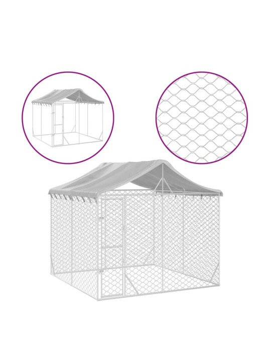 Katusega koeraaedik, hõbedane, 3x3x2,5 m, tsingitud teras
