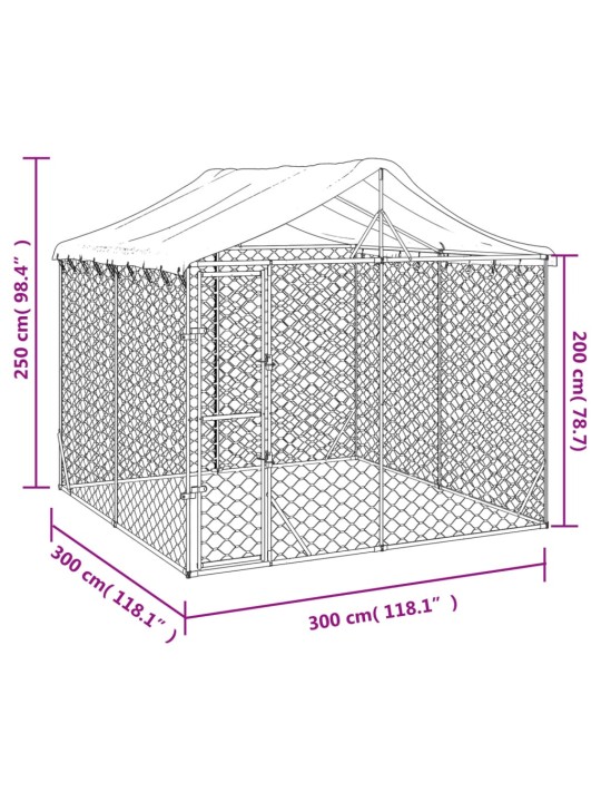 Katusega koeraaedik, hõbedane, 3x3x2,5 m, tsingitud teras