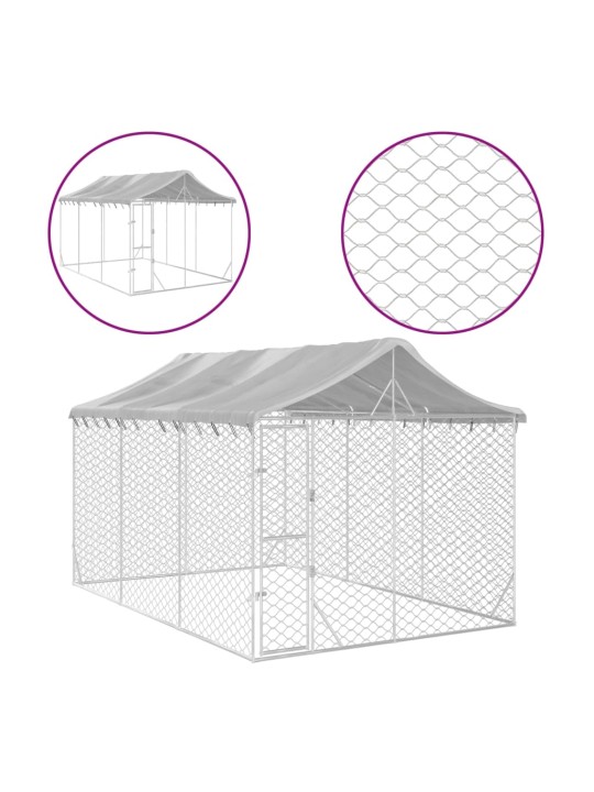 Katusega koeraaedik, hõbedane, 3x4,5x2,5 m, tsingitud teras
