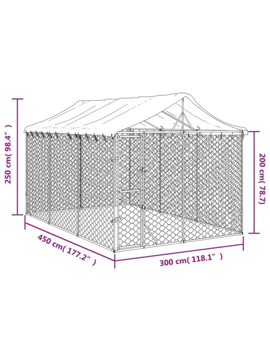 Katusega koeraaedik, hõbedane, 3x4,5x2,5 m, tsingitud teras