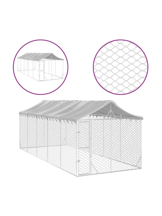 Katusega koeraaedik, hõbedane, 3x7,5x2,5 m, tsingitud teras