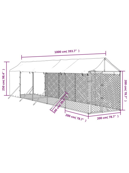 Katusega koeraaedik, hõbedane, 2x10x2,5 m, tsingitud teras