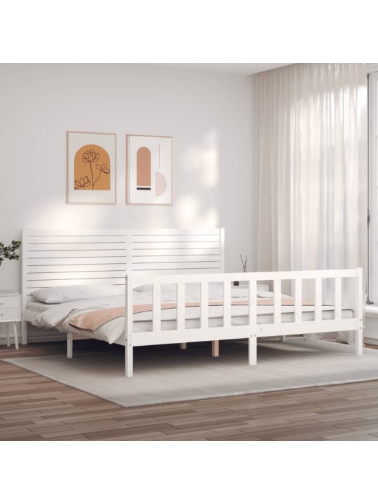 Voodiraam peatsiga, valge, täispuit