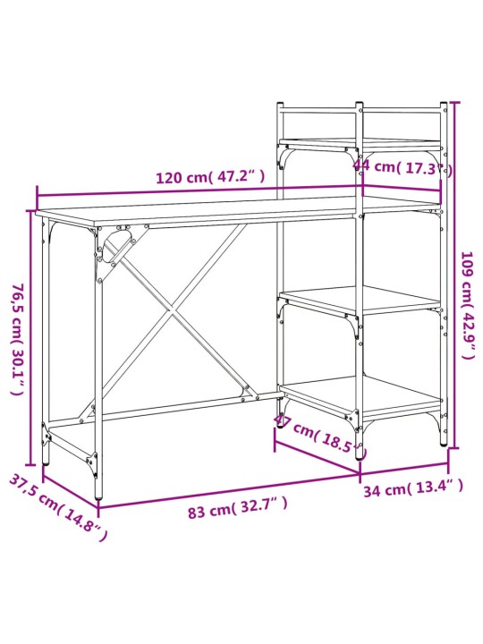 Riiulitega arvutilaud, sonoma tamm, 120 x 47 x 109 cm