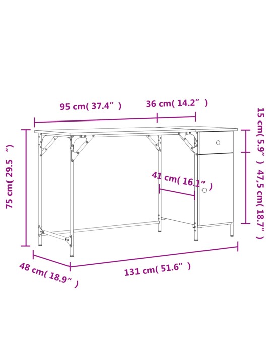 Arvutilaud, suitsutatud tamm, 131 x 48 x 75 cm, tehispuit