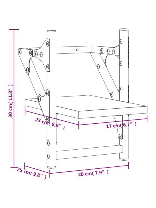 Lattidega seinariiulid 2 tk, must, 20 x 25 x 30 cm