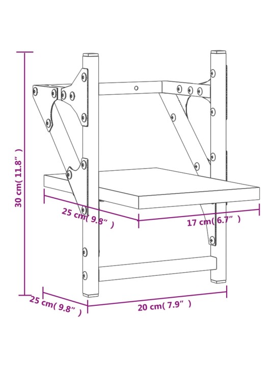 Lattidega seinariiulid 2 tk, suitsutatud tamm, 20x25x30 cm