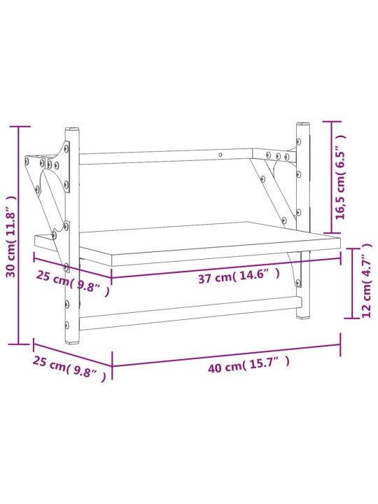 Lattidega seinariiulid 2 tk, must, 40 x 25 x 30 cm