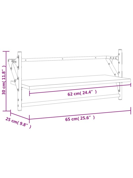 Lattidega seinariiulid 2 tk, must, 65 x 25 x 30 cm