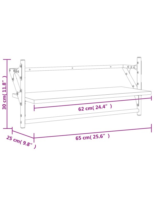 Lattidega seinariiulid 2 tk, hall sonoma tamm, 65 x 25 x 30 cm