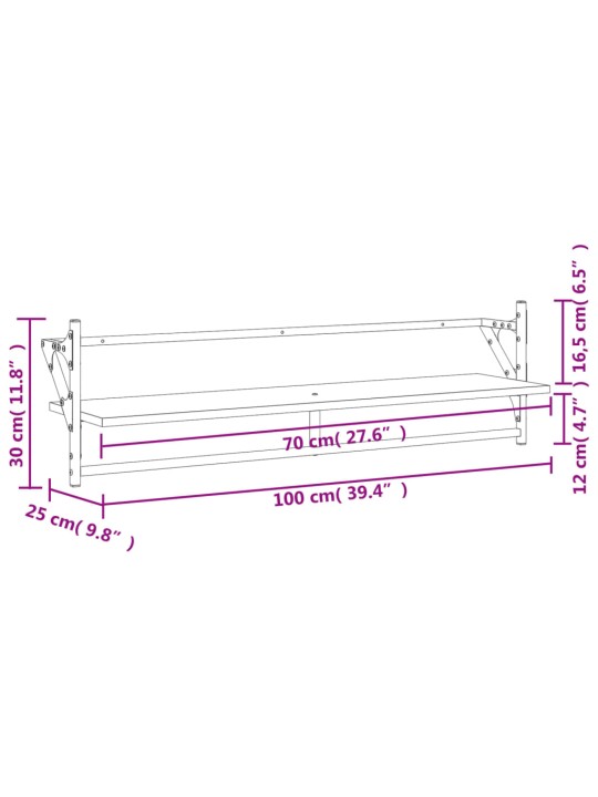 Lattidega seinariiulid 2 tk, must, 100x25x30 cm