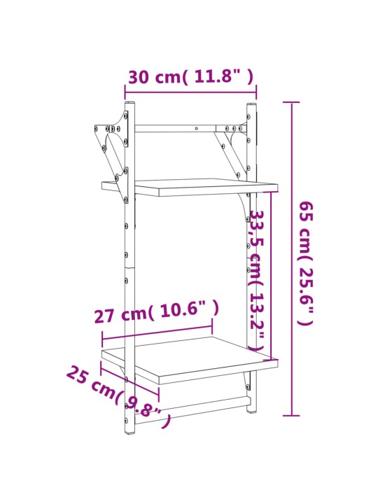 2-korruseline lattidega seinariiul, 2 tk, must, 30 x 25 x 65 cm