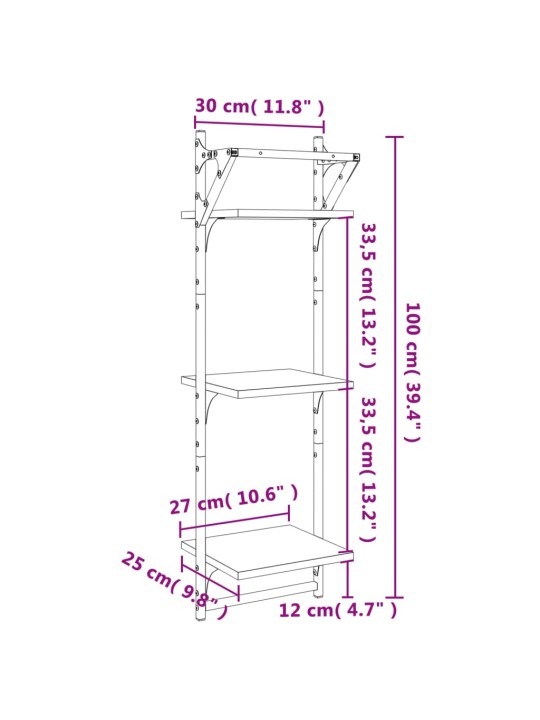 3-korruseline lattidega seinariiul, 2 tk, must, 30x25x100 cm