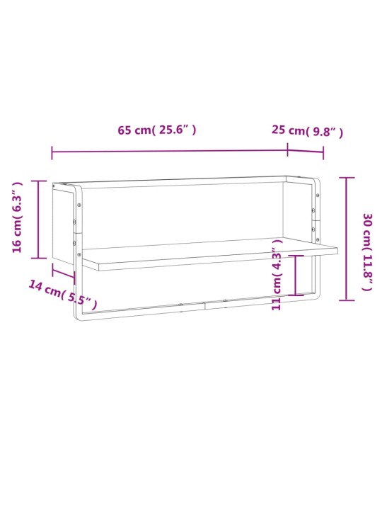 Latiga seinariiul, suitsutatud tamm, 65 x 25 x 30 cm