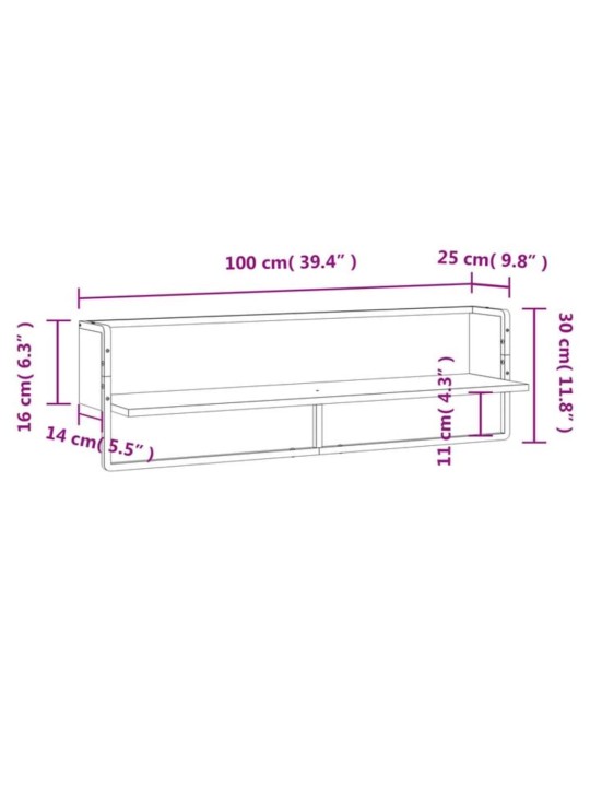 Latiga seinariiul, must, 100 x 25 x 30 cm