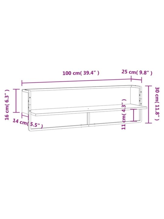 Latiga seinariiul, suitsutatud tamm, 100x25x30 cm