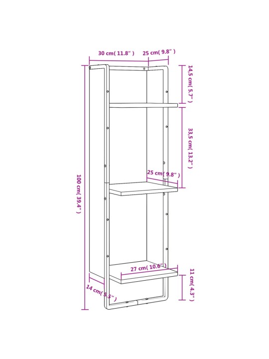 3-korruseline seinariiul, suitsutamm, 30x25x100 cm, tehispuit