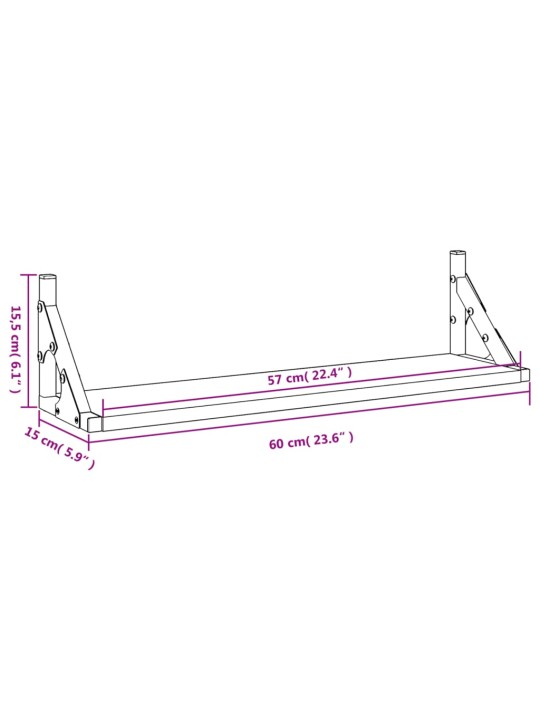 Seinariiulid 2 tk, must, 60 x 15 x 15,5 cm