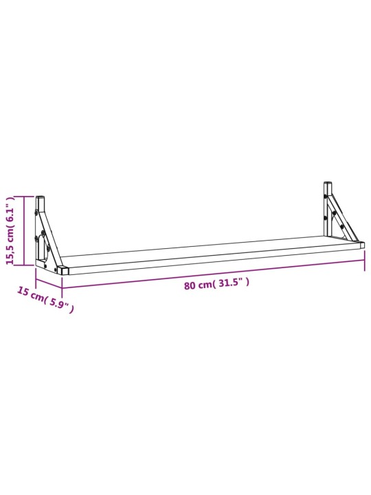 Seinariiulid 2 tk, must, 80 x 15 x 15,5 cm, tehispuit