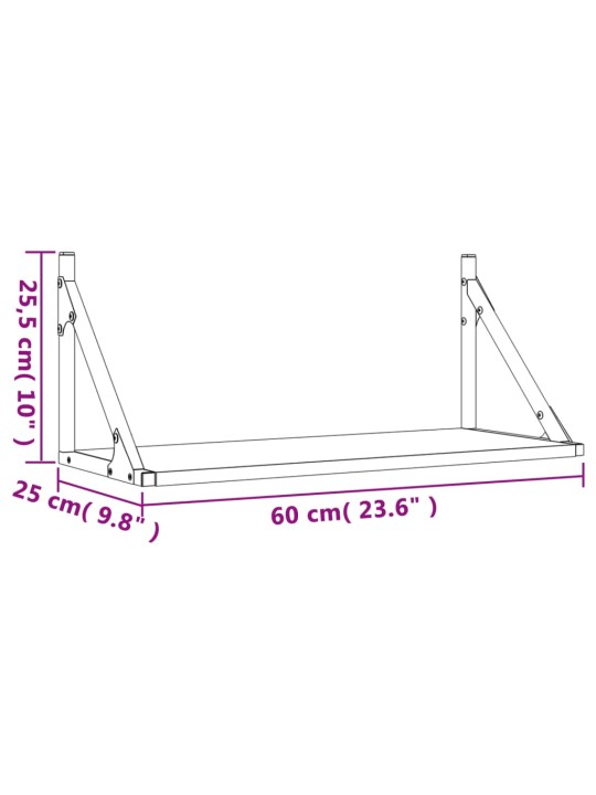 Seinariiulid 2 tk, must, 60 x 25 x 25,5 cm, tehispuit