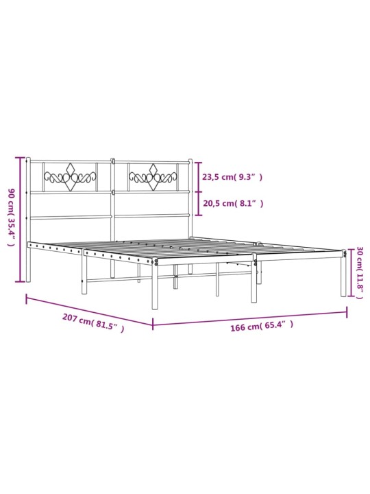 Metallist voodiraam peatsiga, must, 160 x 200 cm