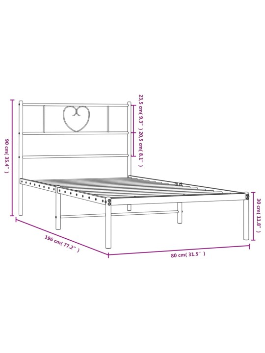 Metallist voodiraam peatsiga, must, 75x190 cm