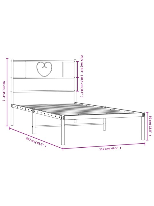 Metallist voodiraam peatsiga, must, 107 x 203 cm