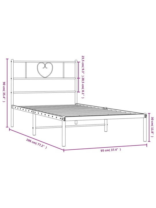 Metallist voodiraam peatsiga, valge, 90 x 190 cm