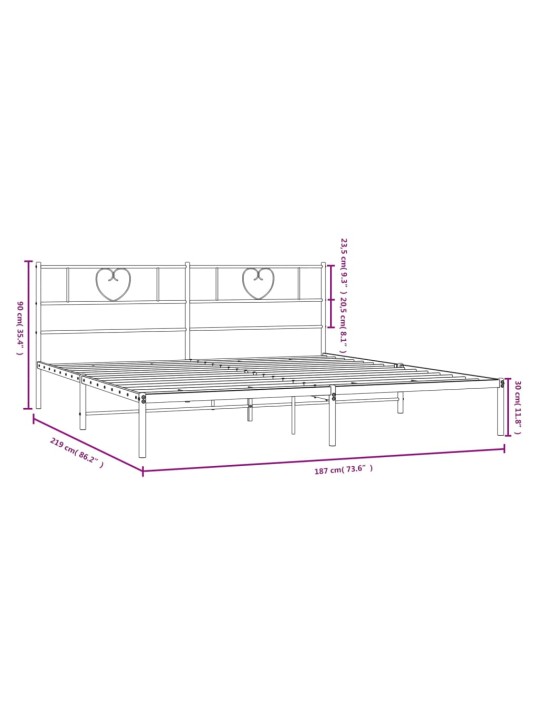 Metallist voodiraam peatsiga, valge, 183x213 cm