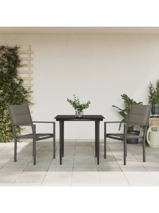 3-osaline aia söögimööbli komplekt, must, tekstileen ja teras