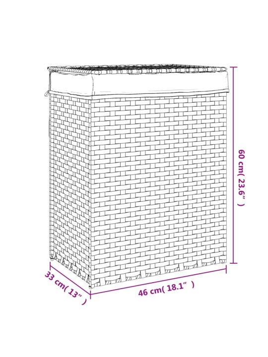 Kaanega pesukorv, tumepruun, 46 x 33 x 60 cm, polürotang