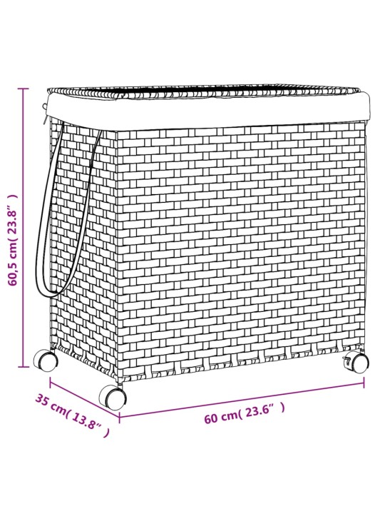 Ratastega pesukorv, tumepruun, 60 x 35 x 60,5 cm, rotang