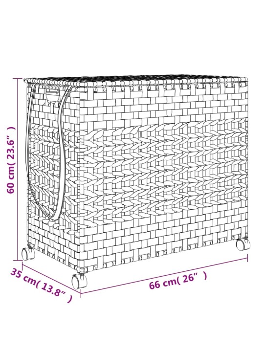 Ratastega pesukorv, tumepruun, 66 x 35 x 60 cm, rotang