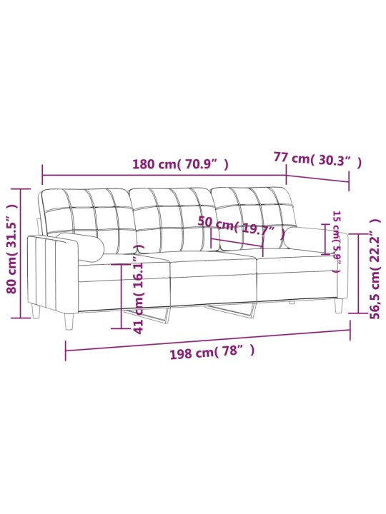 3-kohaline diivan patjadega, pruun, 180 cm, kangas