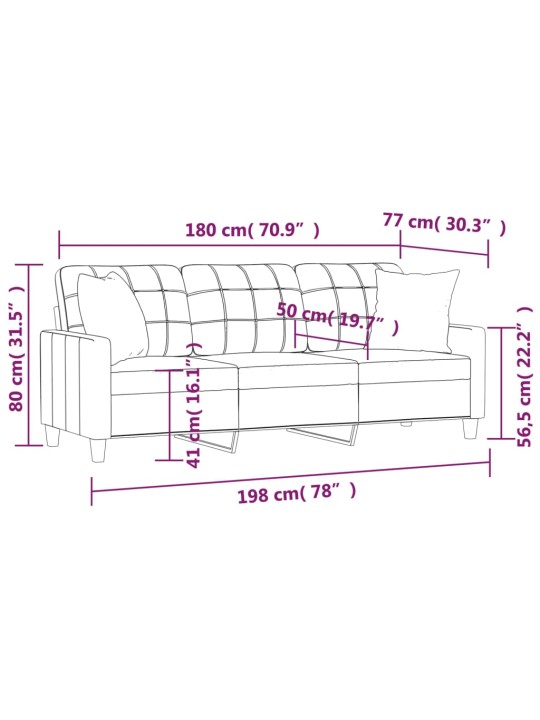 3-kohaline diivan patjadega, kapučīno, 180 cm, kunstnahk