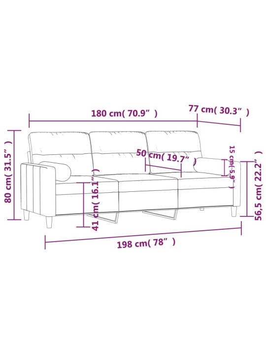 3-kohaline diivan patjadega, pruun, 180 cm, kangas
