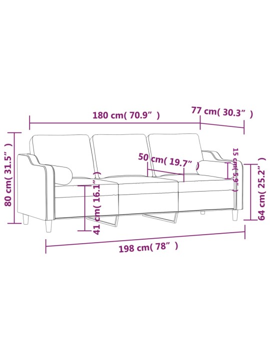3-kohaline diivan patjadega, pruun, 180 cm, kangas