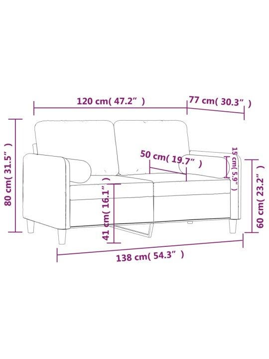 2-kohaline diivan patjadega, helehall, 120 cm, samet