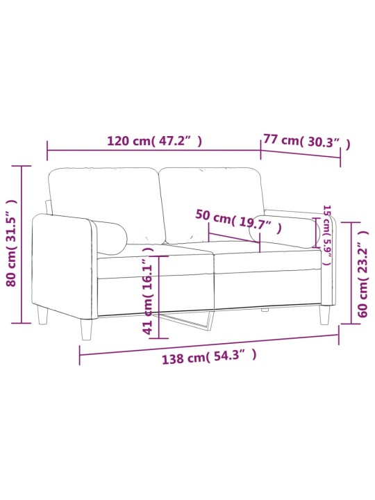 2-kohaline diivan patjadega, tumehall, 120 cm, samet