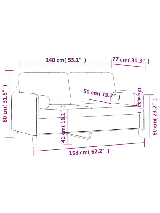 2-kohaline diivan patjadega, helehall, 140 cm, samet