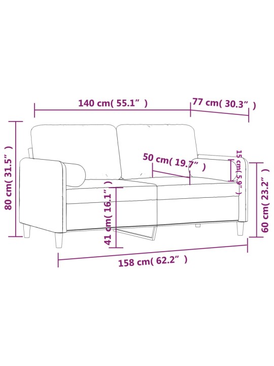 2-kohaline diivan patjadega, kollane, 140 cm, samet