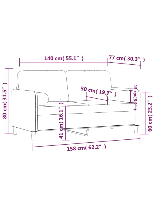 2-kohaline diivan patjadega, pruun, 140 cm, samet