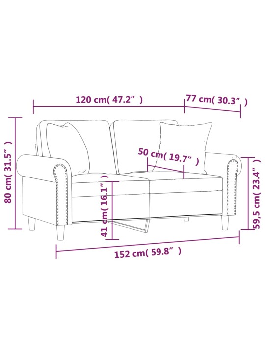 2-kohaline diivan patjadega, tumehall, 120 cm, samet