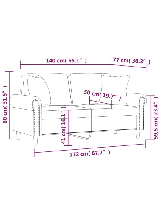 2-kohaline diivan patjadega, helehall, 140 cm, samet