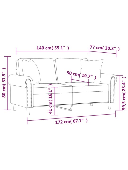 2-KOHALINE DIIVAN PATJADEGA, VEINIPUNANE, 140 CM, SAMET