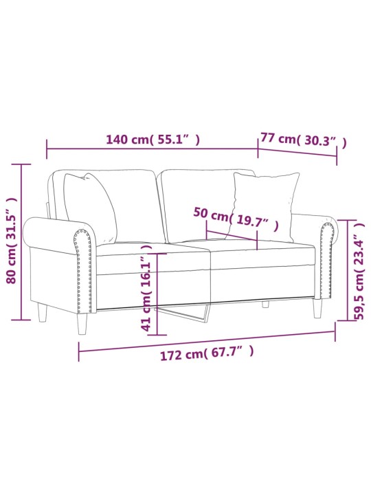 2-kohaline diivan patjadega, kreemjas, 140 cm, samet