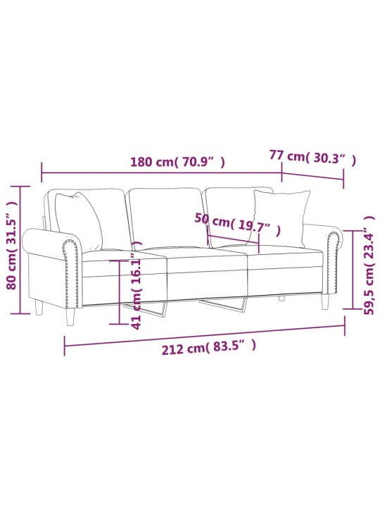 3-kohaline diivan patjadega, tumehall, 180 cm, samet